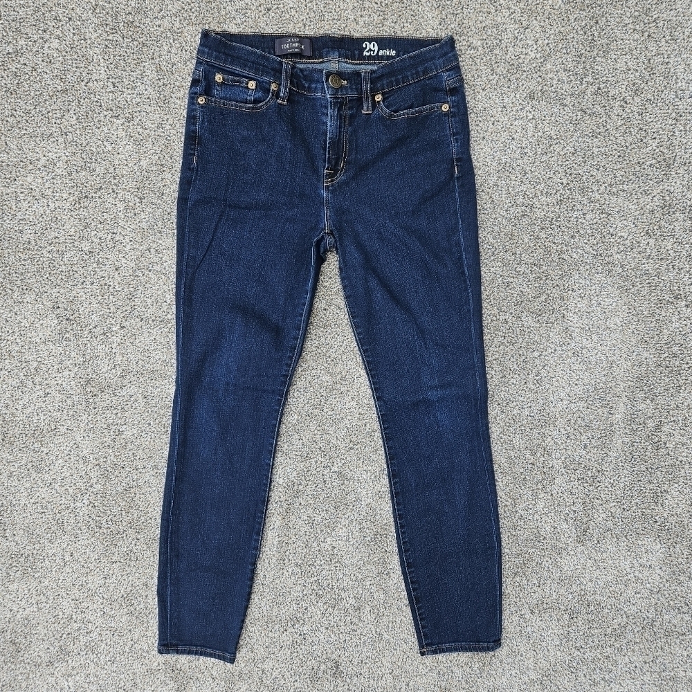J. Crew 9" Toothpick Ankle Denim Jeans Blue Mid Rise Dark Wash Women's Size 29